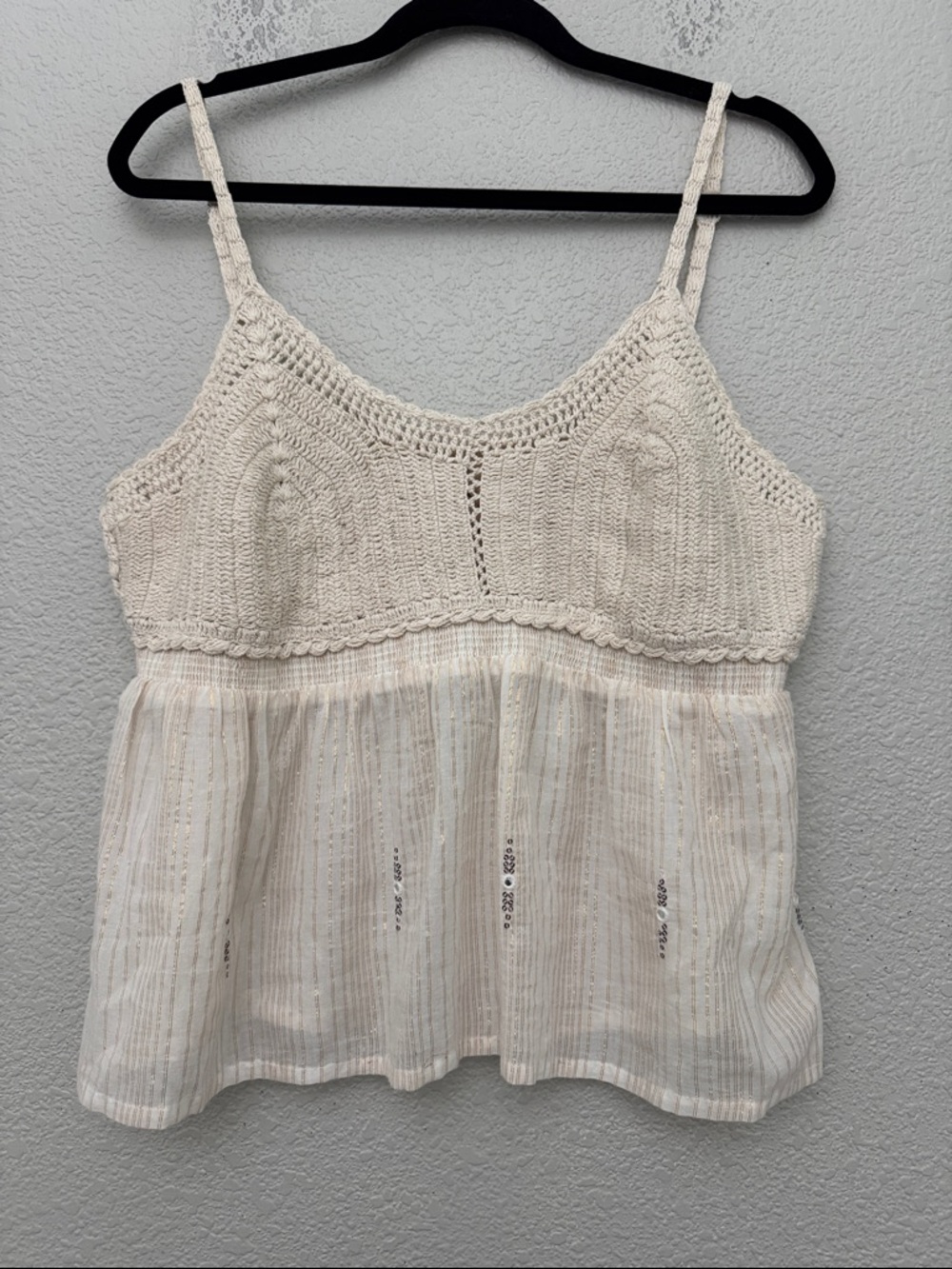 Shyanne Crochet Babydoll Cropped Tank Cream Top Size XL‎ Western Boho Festival